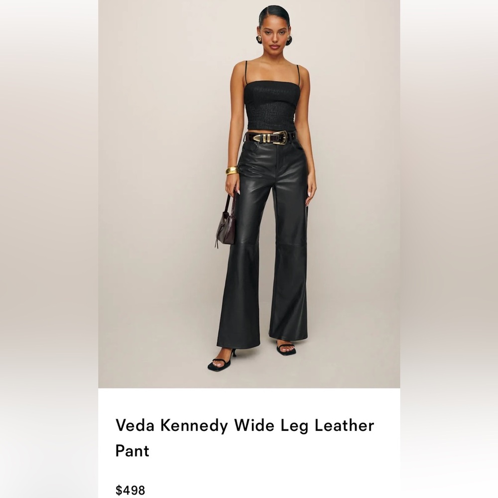 REFORMATION Veda Kennedy Black Wide Leg Leather Pants